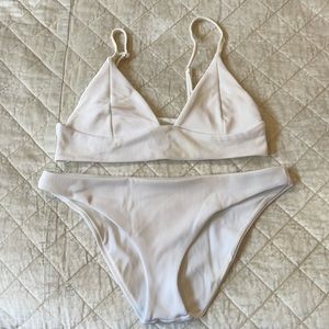 White Ribbed Tori Praver Bikini Size M